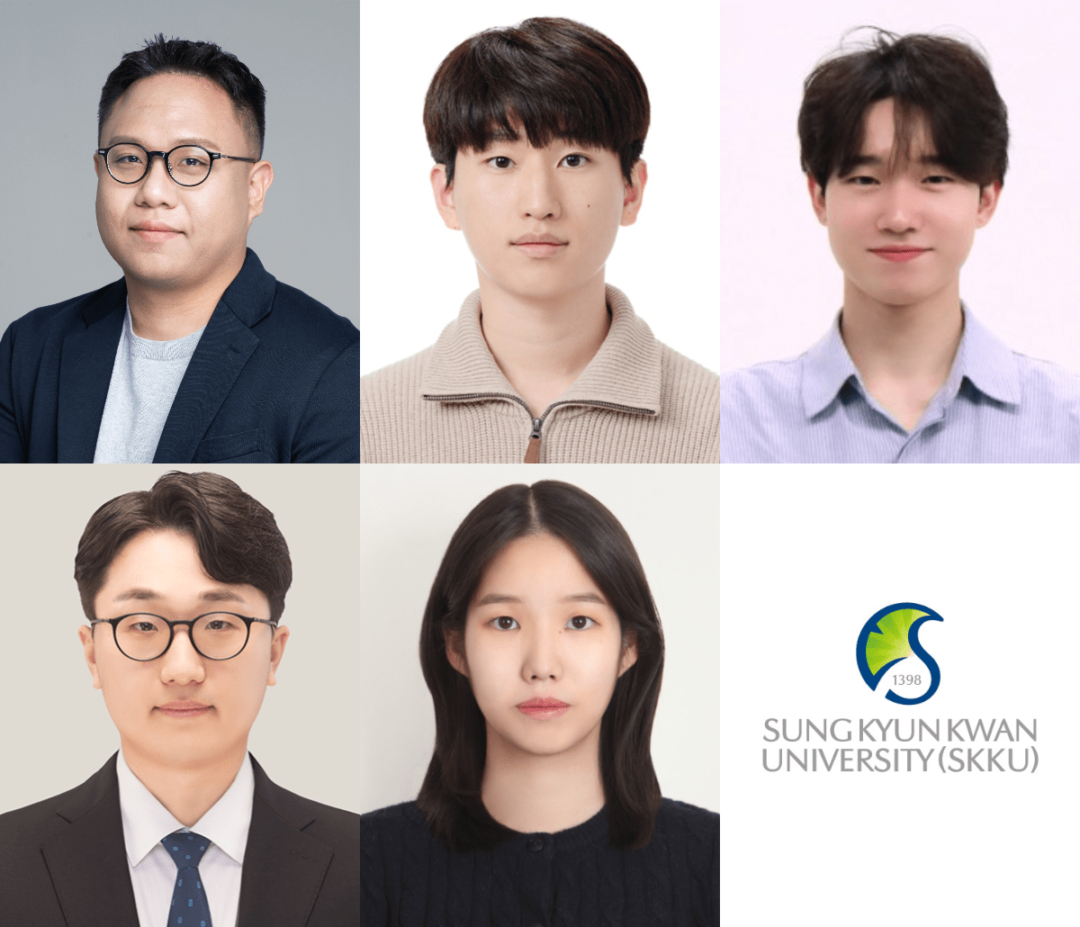 ▲ (위, 왼쪽부터) 김인기 교수, 조한준 박사과정생, 김영준 박사과정생 (아래, 왼쪽부터) 박종찬 교수, 윤나현 석사과정생